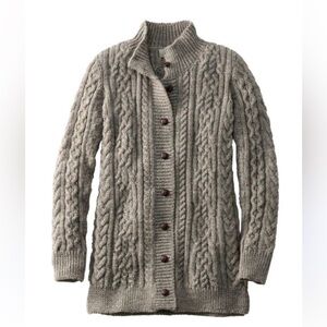 L.L. Bean 1912 Heritage Irish Fisherman Gray Cable Knit Cardigan 100% Wool - S